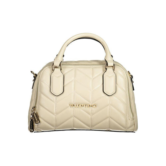 Valentino Bags beige polyethylene women handbag with dual-compartment design and iconic logo, crafted from recycled materials.