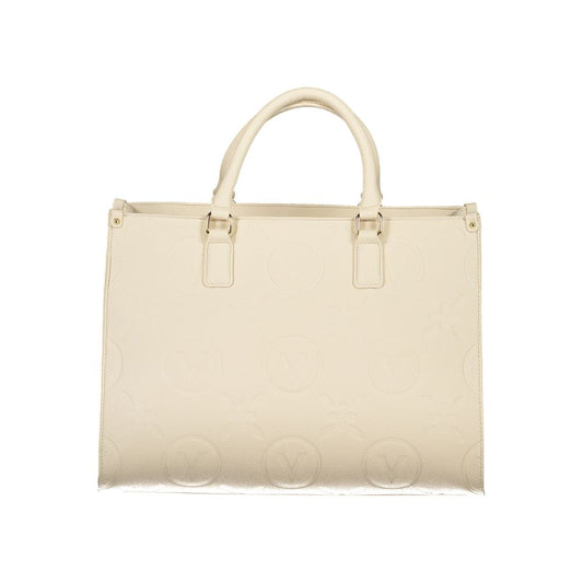 Valentino Bags beige handbag for women with double handles and adjustable shoulder straps, featuring elegant design and secure zip closure.