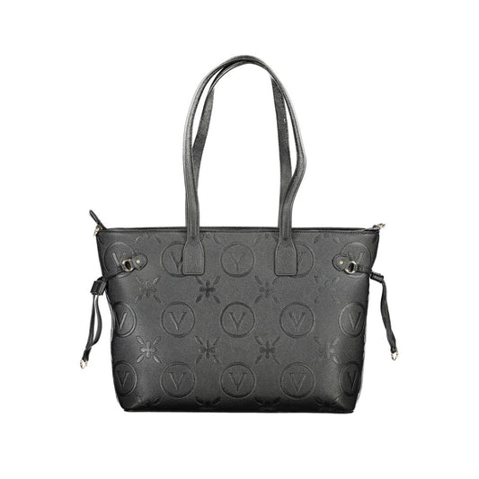 Valentino Bags black polyethylene handbag with two shoulder handles and zip closure, featuring logo and contrasting details.